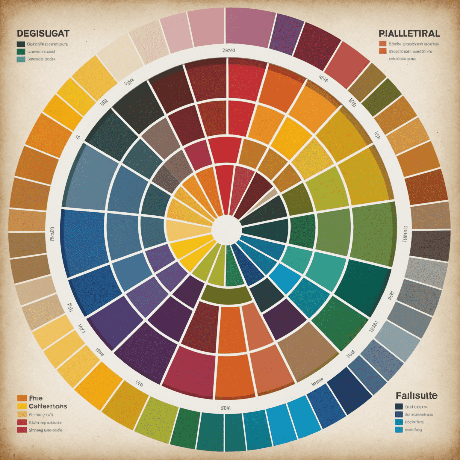 Imagen que muestra una rueda de color y diferentes paletas de colores utilizadas en diseño web